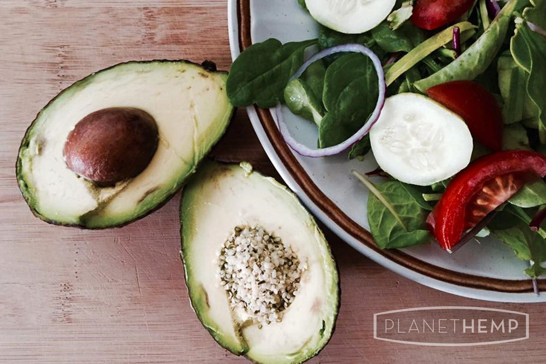 AVOCADO FILLED WITH HEMP SEEDS AND HEMP OIL